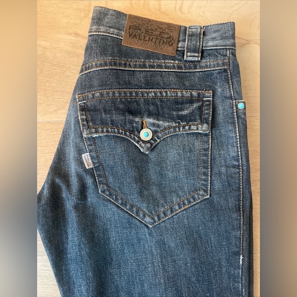 Vintage worn 90s Valentino RED Straight Leg Blue Jeans Size 30x30 Made in Italy - Picture 3 of 7